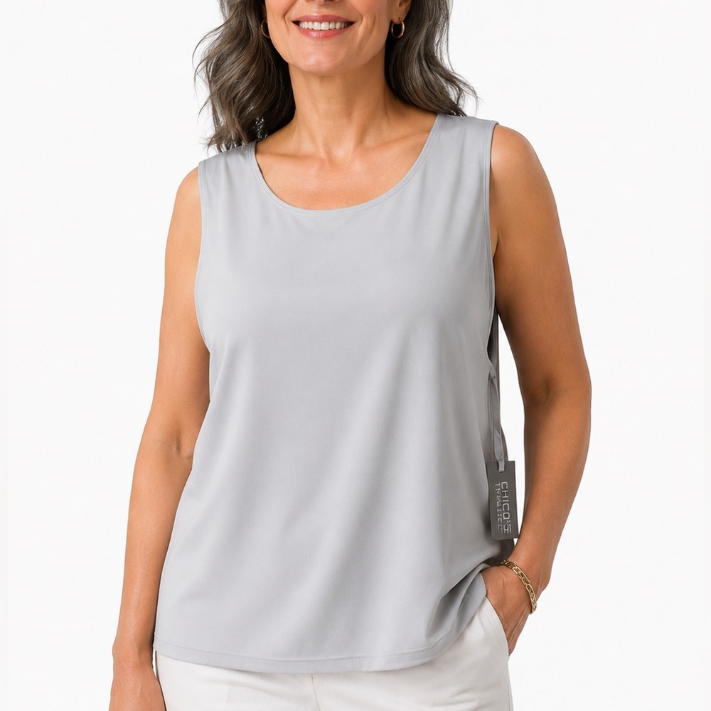 Chicos Reversible Tank Top Size 3 Light Gray Reversible Neck Travel Top NEW